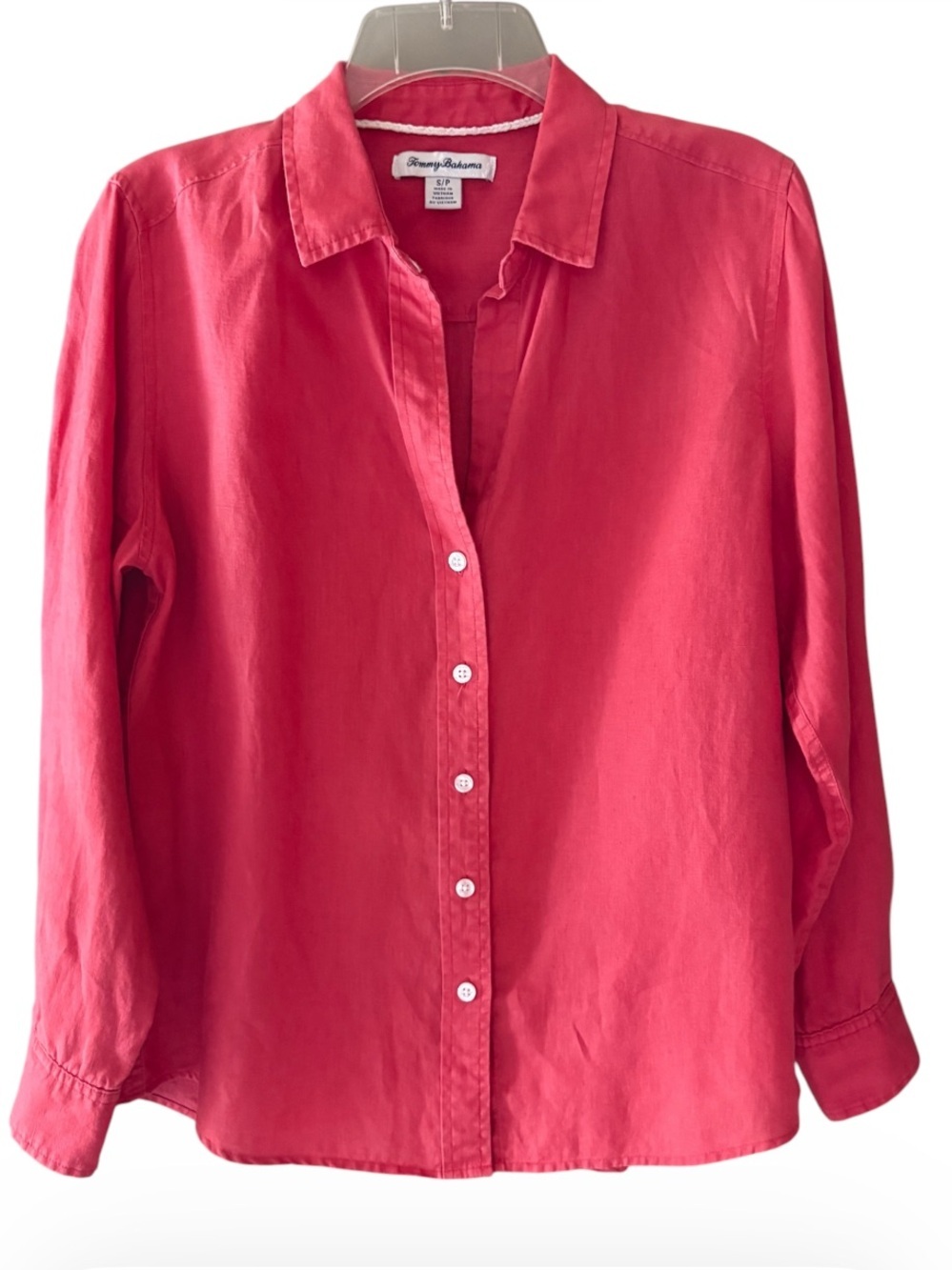 TOMMY BAHAMA LINEN BUTTON FRONT WOMEN’S SHIRT SIZE SP CORAL/SALMON